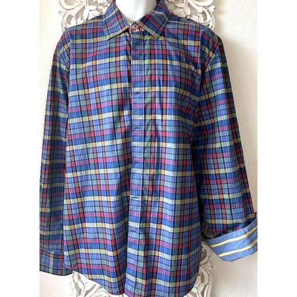 Robert Graham Multicolor Plaid 'X Collection' Button Down Shirt Tailored Fit 2XL - Picture 1 of 6